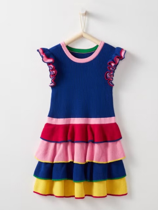 Hanna Andersson Other - Hanna Andersson Rainbow Twirly Ruffle Sweater Dress Cotton Girl Size 120 6-7